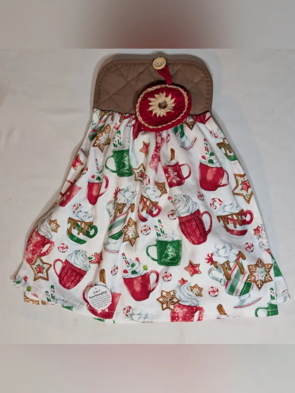 Tea Hand Towel Holiday Seasonal Winter Christmas Festive Cookies Red Green White